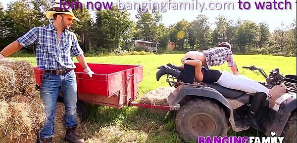  Banging Family - Threesome at the Family Farm with Two Step-Sisters!